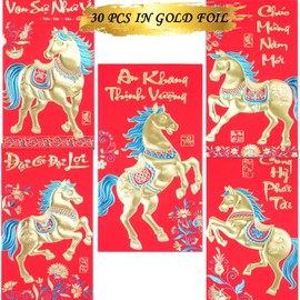 Vietnamese Red Envelopes Chinese Asia Lunar New Year Decorations Lucky Money Envelope Pocket Year of the Horse 2026 Li Xi for Cash 30 Pcs Red