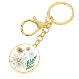 Andibro Pressed Flower Keyring, Forget Me Not Real Flower Keyring, Dried Flower Keyring, Wild Flower, Aesthetic Keyring, Golden Forget-Me-Not