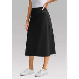 Viodia Womens Midi Skirt with 4 Pockets Modest Skorts Skirts with Shorts High Waisted Long Skorts for Women Dressy Casual Black M