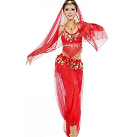 Women's Belly Dance Costume Set Indian Dance Performances Outfit, red