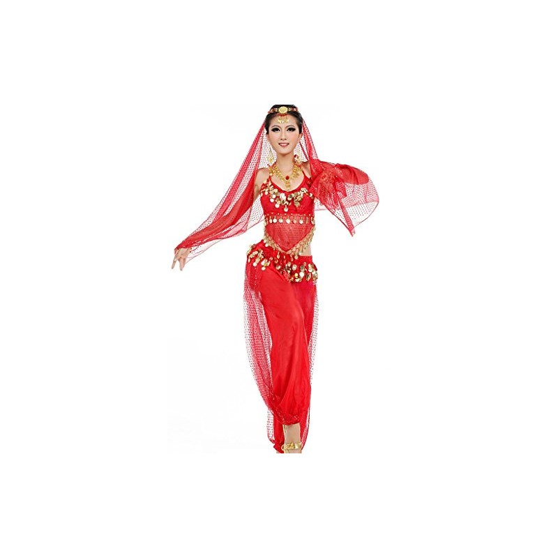 Women's Belly Dance Costume Set Indian Dance Performances Outfit, red