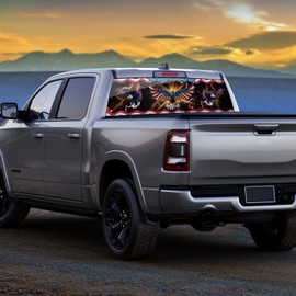 WILDLAVIE Truck Rear Window Perforated Decal Personality Lightning American Flag Eagle Fit Most Pickup Trucks, SUV, Cars - Patriotic Decoration Perforated Vinyl Sticker Size 66" x 20"