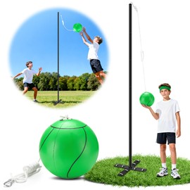 Backyard Tetherball Set with Ball & Rope, Adjustable Tetherball Set, Traditional Tetherball Equipment for Playing Outdoor, Lawn, Sand (Black)