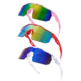 KesaPlan Kids Baseball Sunglasses, Youth Sports Sunglasses for Boys Girls 3-12 Sun Glasses for Cycling Running(Red/Red Mirrored + Pink/Pink Mirrored +White/Blue)