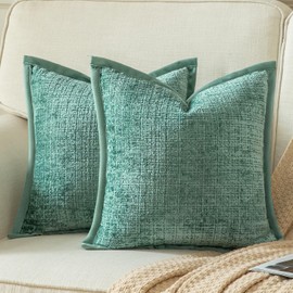 YAERTUN Pack of 2 Chenille Textured Decorative Throw Pillow Covers Accent Solid Cushion Cover Soft Cozy Pillow Case with Velvet Back for Couch Sofa Bed Living Room 22x22 Inch Teal