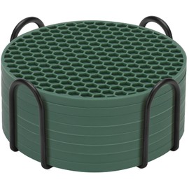 Silicone Coasters Set of 8 with Holder,Coasters for Drinks,Beer,Coffee Coasters,Suitable for Kinds Cups,Hot or Cold,Anti-SLI,Non-Stick,Anti-Overflow Tabletop Protection and Decor (8 Pcs, Green)