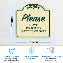 Please Leave Packages Outside of Gate Décor Sign, Green Light, 12x12 Inches, ACM, Fade Resistant, Made in USA by Sigo Signs