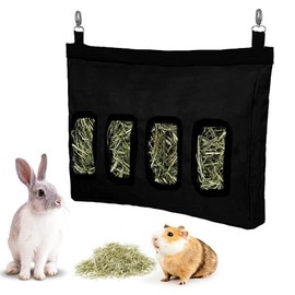 YCHYAN Rabbit Hay Bag, Oxford Fabric Rabbit Hay Feeder Bag, Adjustable Hanging Hay Food Bag, with 4 Windows, Suitable for Guinea Pigs, Rabbits and Other Small Animals