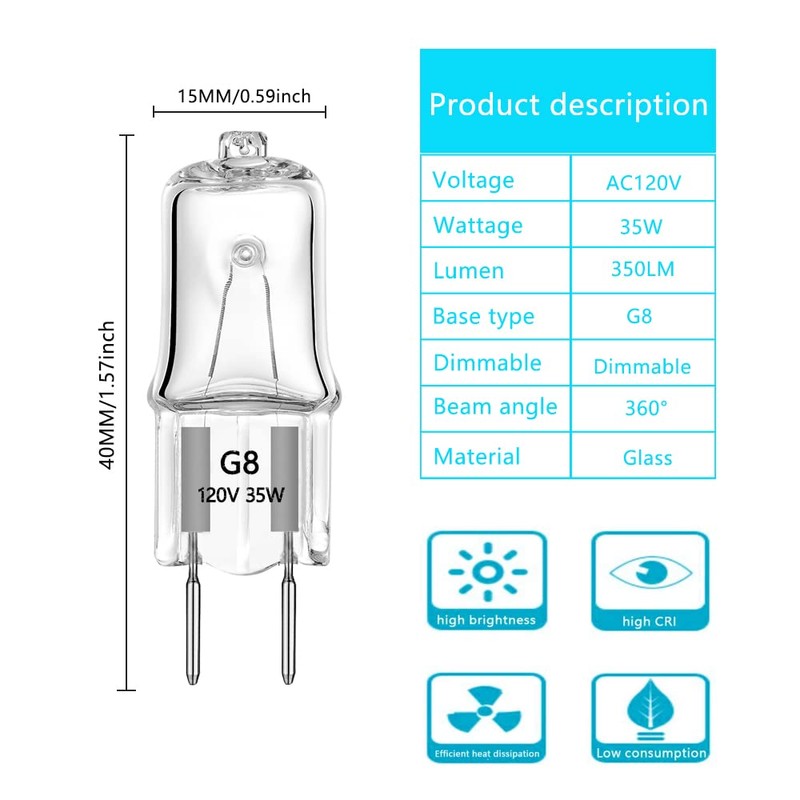 AHEVO G8 Light Bulbs 35Watt 120Volt Halogen Light Bulb G8