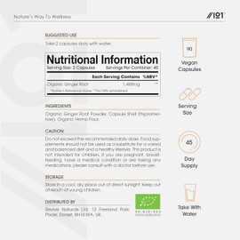 Organic Ginger Root 1400mg - High Strength Zingiber Officinale Supplement - 90 Vegan Capsules (45-Day Supply) - Resealable, Recyclable Pouch - by Alpha01