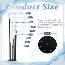 Fullvaseer Set of 4 Floor Candle Holders,9 Arm Candle Holder for Fireplace Decoration,Black Metal Candle Stick Holders for Pillar Tealight Candles on Home Derecotion