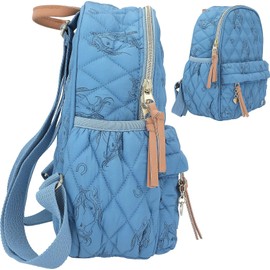 Depesche 12026 Miss Melody Blue Quilt Children's Backpack with Horse Pattern and Quilted Seam Look, Bag in Pale Blue with Adjustable Shoulder Straps