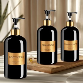Modern Gold Design - Juego de botellas de bomba recargables de 16.9 onzas, dispensador de champú y acondicionador, botellas vacías de plástico para ducha con bomba para baño, loción de baño, aceites