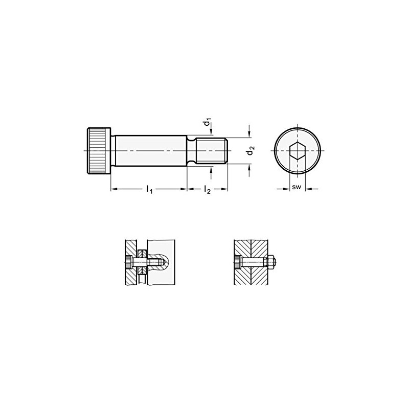 Ganter Normelemente Fitting Screws with Collar ISO 7379-16-M12-25, Mounting Diameter