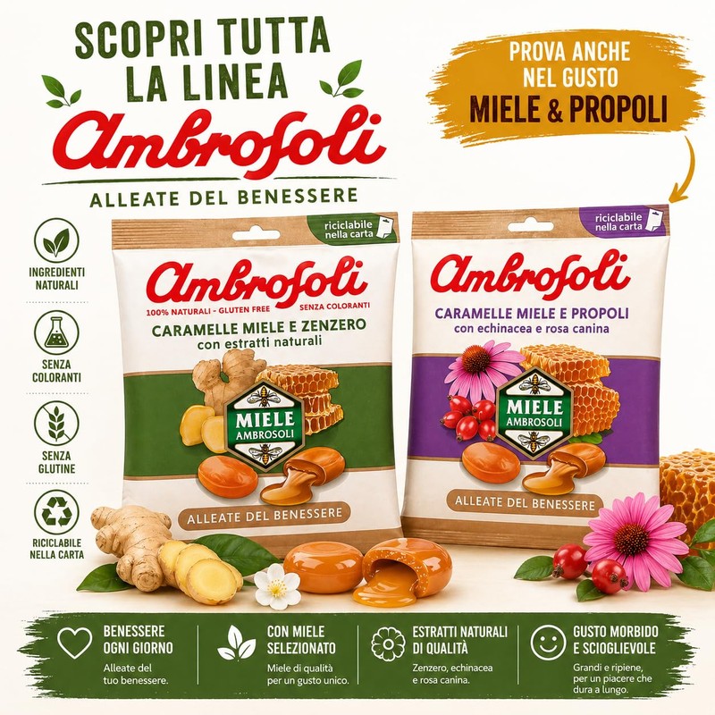 Ambrosoli Busta caramelle Mielness & Zenzero gr.90