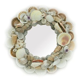 Contrast Natural Seashell Frame Small Round Wall Mirror 10 Inch Diameter, Multicolored, One Size