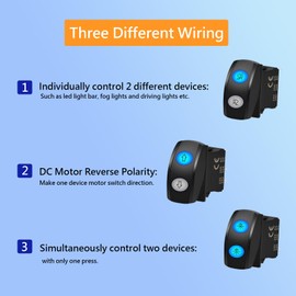 3 Way Latching Rocker Switch DPDT UTV Maintained Toggle Switch Dual Lens Blue Led 7P ON-Off-ON 12V 24V Marine Rocker Switch for Winch Pump Switch for Cars Trucks Caravans Boats RV SUV ATV UTV