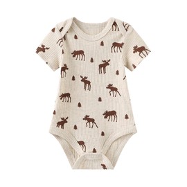 MAMIMAKA Baby Cotton one-Piece Vest Short Sleeve Bodysuits for Boys and Girls,0-3 Months