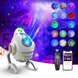 Star Projector, Galaxy Projector for Bedroom-Robot Dog Night Light Projector, Starry Nebula Ceiling LED Lamp with Bluetooth Speaker and Remote, Gift for Christmas Birthday Game Party-White