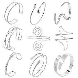 Dormklss 9Pcs Arm Cuff Bracelets for Women Gold Silver Upper Arm Bracelet Adjustable Minimalist Bangle Armband Jewelry Set Open Armlet Cuff Accessories