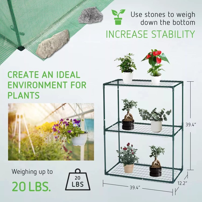 VIVOSUN Lean-to Mini Walk in Greenhous 79x39x83in w/ 3 Tier
