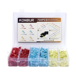 KONBUR 700Pcs Nylon Spade Quick Disconnect Connectors kit, Electrical Fully-Insulated Male and Female Crimp Cold-Pressed Wire Terminals Assortment Kit