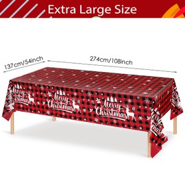 Merry Christmas Buffalo Plaid Table Covers Snowflake Tablecloth Plastic Gingham Table Cover Disposable Xmas Table Cloth for Picnic, Camping, Holiday Table Decor, 108 x 54 Inch (Red and Black, 3 Pack)
