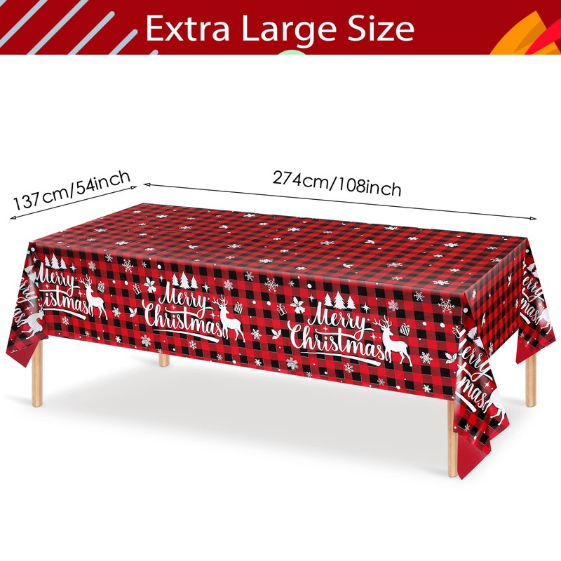 Merry Christmas Buffalo Plaid Table Covers Snowflake Tablecloth Plastic Gingham
