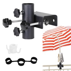 Sonnenschirmhalter Balkongeländer mit Haken,Balkon Schirmhalterung schwarz,Sonnenschirm Halterung Einstellbar,Sonnenschirm Halterung Balkongeländer Ø23-38mm, für Garten Terrasse Balkon Geländer