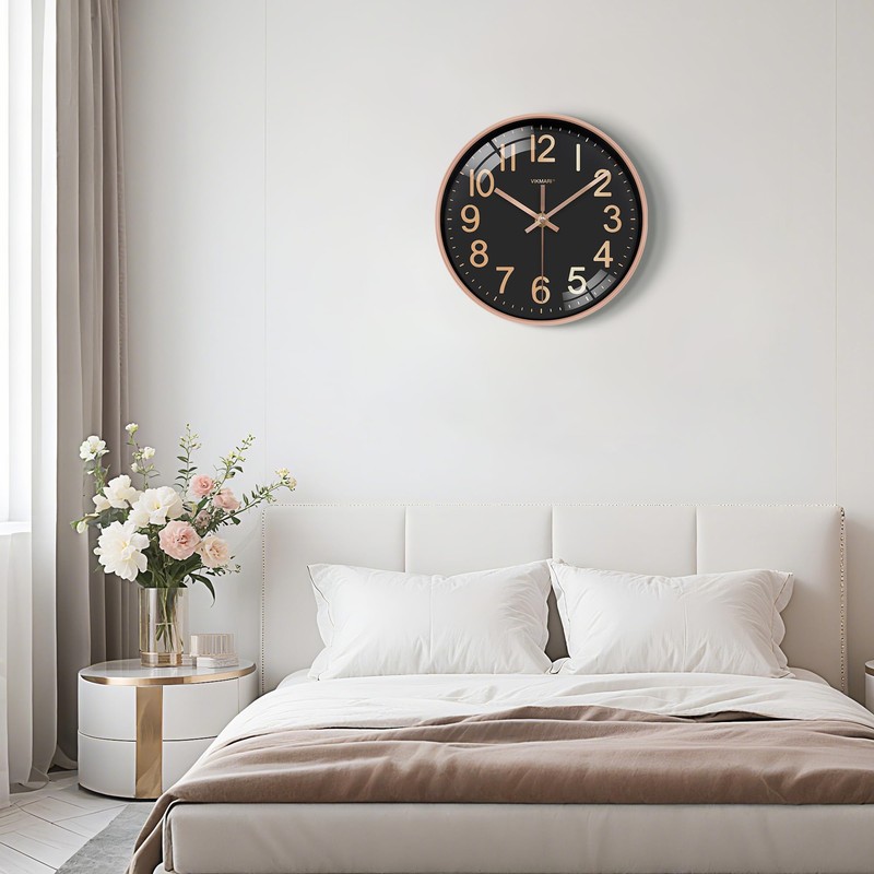 VIKMARI 10 Inch Wall Clock, Silent Black & Gold Easy