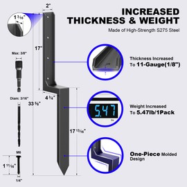 AKINGKONG Fence Post Repair Kit - One-Piece Steel Anchor & Stakes for Broken/Leaning 4x4/6x6 Wood Posts (Thickened 11-Gauge, 2-Pack)