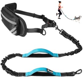 SlowTon Hands Free Dog Leash with Removable Zipper Pouch, Shock Absorbing Bungee Leash, Dual Handle and Reflective Stitches, Wide Padded Adjustable Waist Leash for Dogs Training Running Jogging