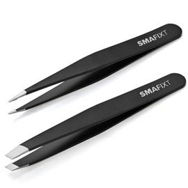 Smafixt Tweezers for Women and Men Facial hair, 2-Pack Slant and Point Precision Eyebrow Tweezers Set for Splinter and Ingrown Hair Removal