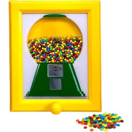 Heskbirg Candy Dispenser Picture Hanging Candy Frame, Gumball Machine In A Frame, Handy Fast Distribution Candies, Nuts, Dog & Cat Treats, Suitable For Birthday & Holiday Gifts (Yellow)