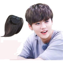 Remeehi Men's Wig, Hair Extension, 100% Human Hair, Wig, Korean, Cool, Stealth Hair Extension, Bangs Wig, Smooth, Natural, Hair Removal Top Cover, Conceals Gray Hair, Refreshing, Oblique Bangs, Black