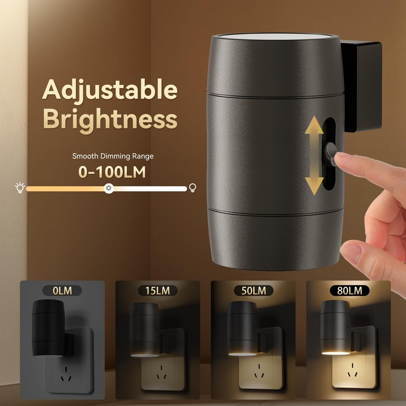 2 PCS Rotatable LED Night Light, Plug-in, Fit Horizontal/Vertical Outlets,with