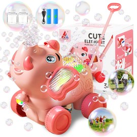 Automatic Bubble Machine Toddler Toys: Elephant Bubble Lawn Mover for 3 4 5 1 2 Year Old,Kids Lawn Mower with Led Light for Night, Push or Handheld Bubble Maker Blower for Age 1-3 Kids Birthday Gifts