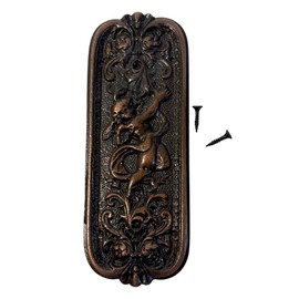 Antique Rustic Copper Door Push Plate with Ornate Cherub Design - Vintage Finger Plate Decor