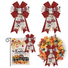 Threetols 2PCS Coffee Wreath Bows, Brown Coffee Bean Bows for Wreath Rustic Vintage Farmhouse Brown Bows for Front Door Harvest Bows for Holiday Party Home Indoor Outdoor Decor