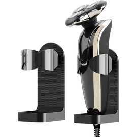 AQQUP 調節可能な電気シェーバーホルダー 壁取り付け 2パック 粘着式カミソリハンガー 電気カミソリ バスルームシャワーオーガナイザー ブラック