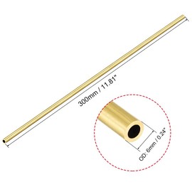 TA-VIGOR 1Pc Brass Round Tube, 6mm OD 1mm Wall Thickness 300mm Length High Strength Seamless Straight Pipe Tubing for DIY Crafts Gardening Hobby Model