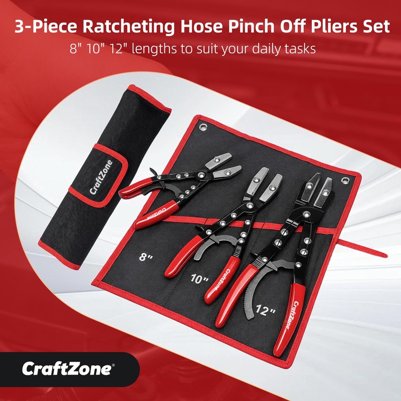 3-Piece Ratcheting Hose Pinch Off Pliers Set 8" 10" 12"