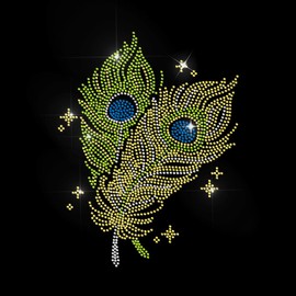 MAYJOYDIY Peacock Feathers Rhinestone Iron-On Transfer Sticker Stars Feather Bling DIY Patch Repair Hot Fix Application for T Shirt Jacket Bag Jeans Craft Clothing Accessory