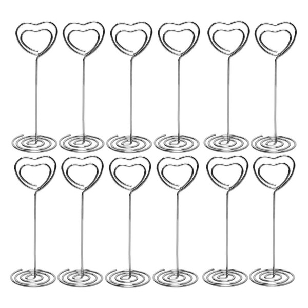 Table Number Card Holders, 25 Pack Heart Shape Table Photo Holder Table Picture Stand Place Card Holder for Paper Menu Clips (Silver)