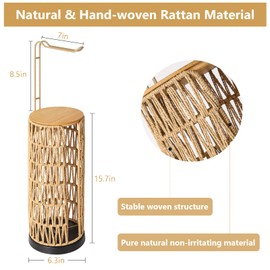 Freestanding Toilet Paper Holder with Storage,3 Rolls of Tissue Holder for Bathroom,Handmade Woven Toilet Paper Roll Holder Stand,Rattan Sturdy Boho Bathroom Decor Farmhouse Toilet Paper Storage