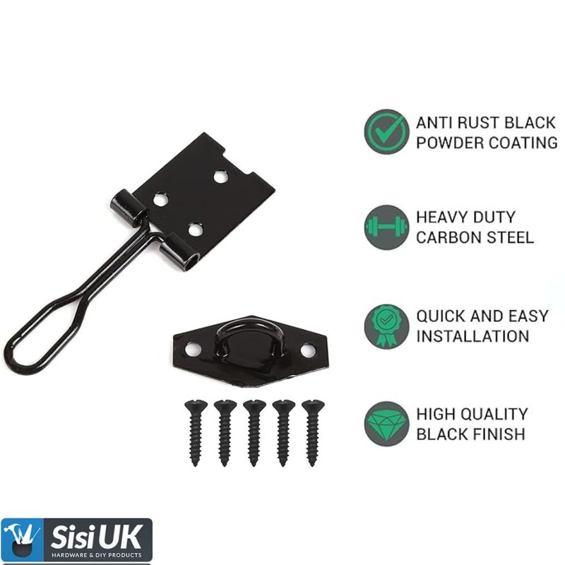 Sisi UK Wire Hasp and Staple 75mm (3inch) Black Heavy