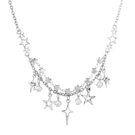 YREQUE Star Y2k Pendant Necklace for Women Stainless Steel Silver Punk Aesthetic Chain Necklace Women Jewelry (Star)