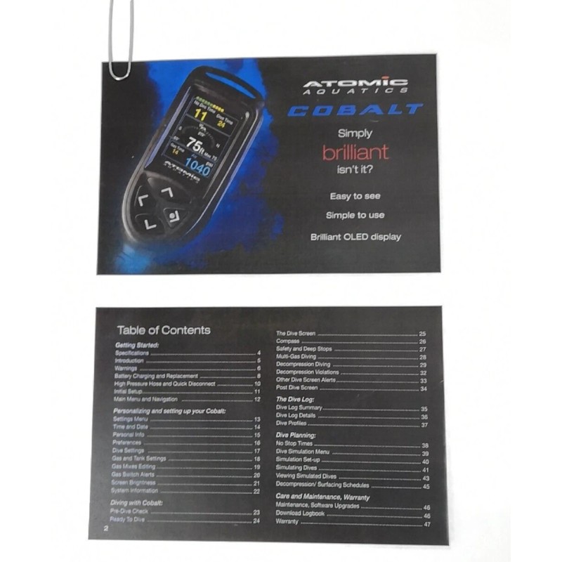 Atomic Cobalt 1 Scuba Dive Computer Instruction Owners Manual Printed