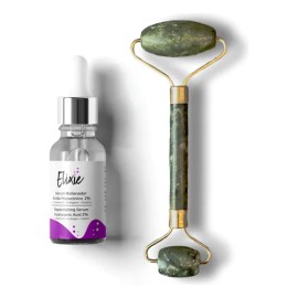 ELIXIE Kit Sérum 2% Ácido Hialurónico + Roller de Jade | Hidratación Intensa y Elasticidad | Antiedad/Antiarrugas | Día/Noche | Todo Tipo de Piel | Textura Ligera | 30 ml