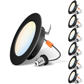 LVWIT 6 inch Black LED Recessed Lighting, Slim Can Lights, 9W=120W,1000LM, 5CCT Color Selectable, Dimmable Downlight with E26 Conversion Kit, 12Pack,IC Rated